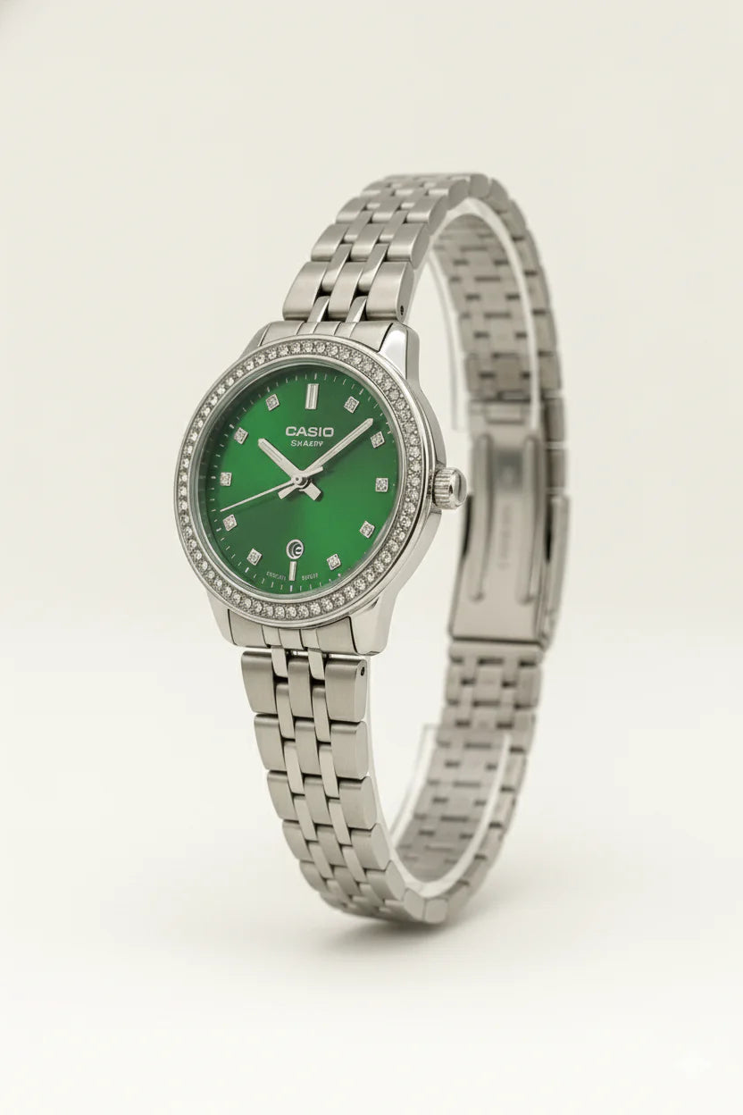 Montre Casio Sheen Femme Émeraude Strass Acier