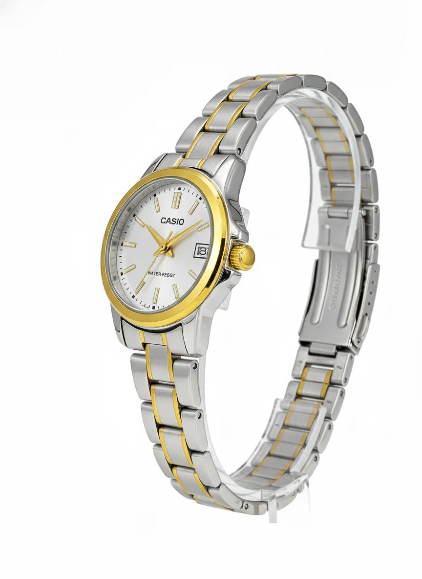 Montre Casio Femme Élégante Bicolore Blanche LTP Ouvrir l’image en plein écran Montre Casio Femme Élégante Bicolore Blanche LTP Montre Casio Femme Élégante Bicolore Blanche LTP