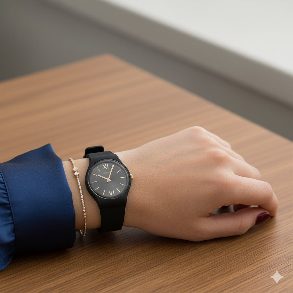 Montre Swatch Noire et Or : Élégance Minimaliste